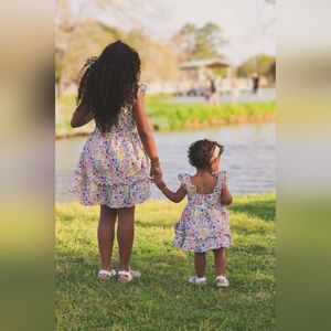 Janie and Jack Girls' Floral Ruffle Dress - White with Multicolor Floral Print